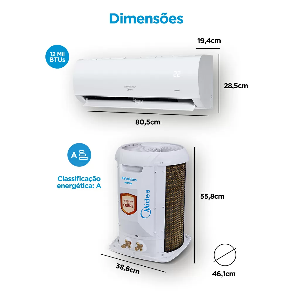 AR CONDICIONADO SPLIT INVERTER SPRINGER MIDEA AIRVOLUTION FRIO 12000BTUS 38TVCI12S5/42AFVCI12S5 220V 
